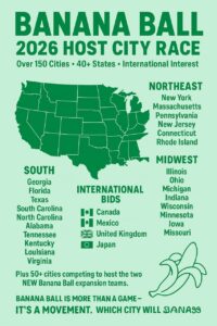 BANANA BALL IGNITES GLOBAL FRENZY AS OVER 150 CITIES ACROSS 40+ STATES AND MULTIPLE COUNTRIES ENTER THE 2026 HOST CITY RACE WITH……